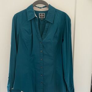 Express Teal-Green Essential Long Sleeve Button Down Shirt